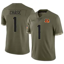 Nike Ja'Marr Chase Cincinnati Bengals Men's Limited Olive 2022 Salute To Service Jersey