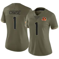 Nike Ja'Marr Chase Cincinnati Bengals Women's Limited Olive 2022 Salute To Service Jersey