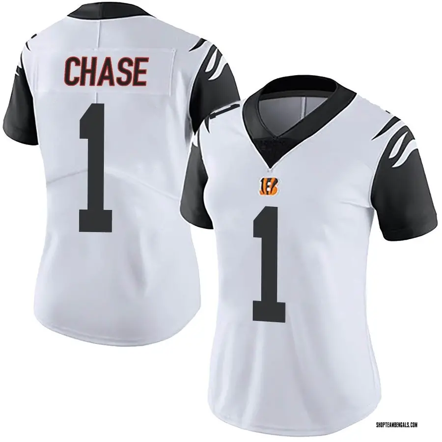 Nike Ja'Marr Chase Cincinnati Bengals Women's Limited White Color Rush Vapor Untouchable Jersey